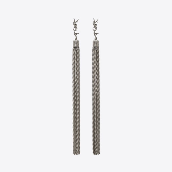 BRAND NEW Authentic Saint Laurent LOULOU EARRINGS WITH TASSELS IN SILVER - Picture 2 of 5